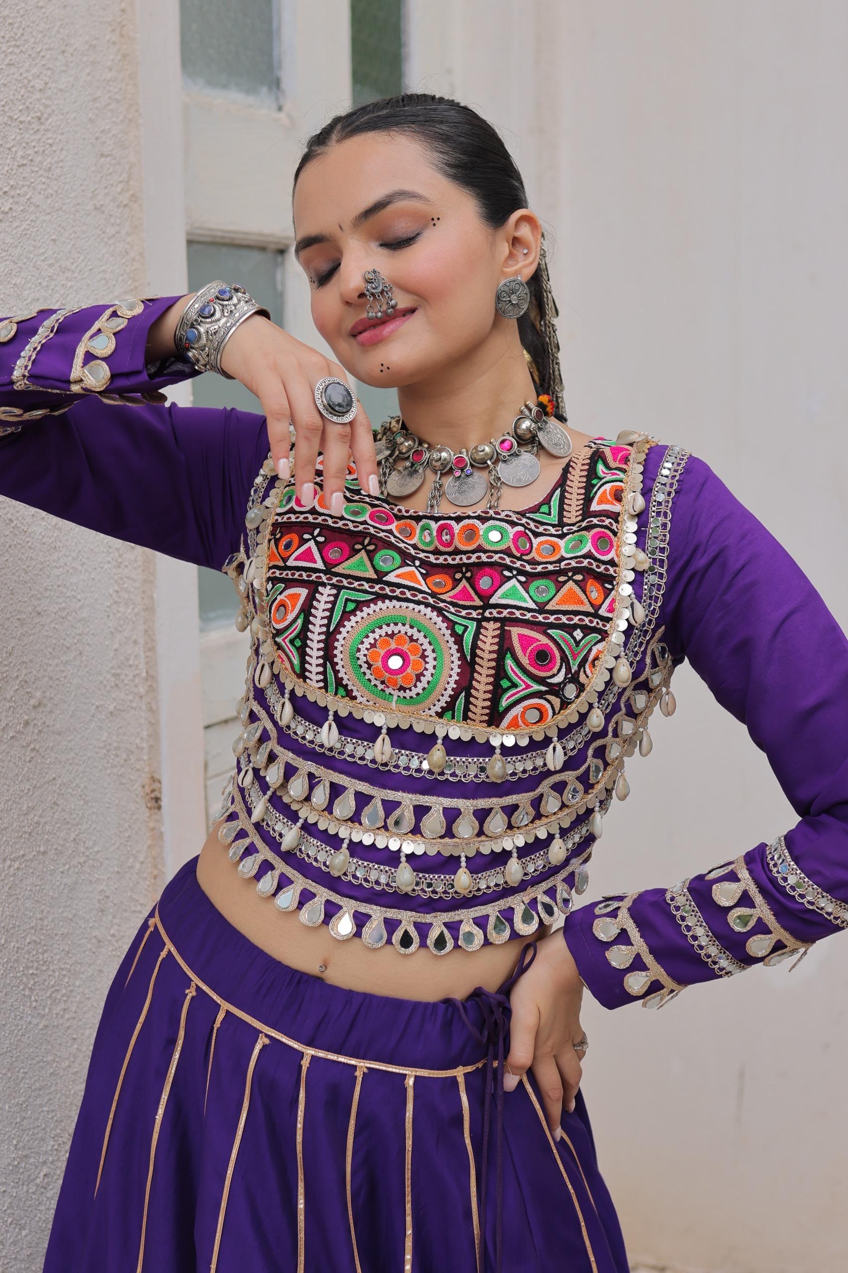 NEW ROMAN SILK TOP & LEHANGHA WITH BEAUTIFUL GHAMTHI EMBROIDERY WORK ON CHOLI