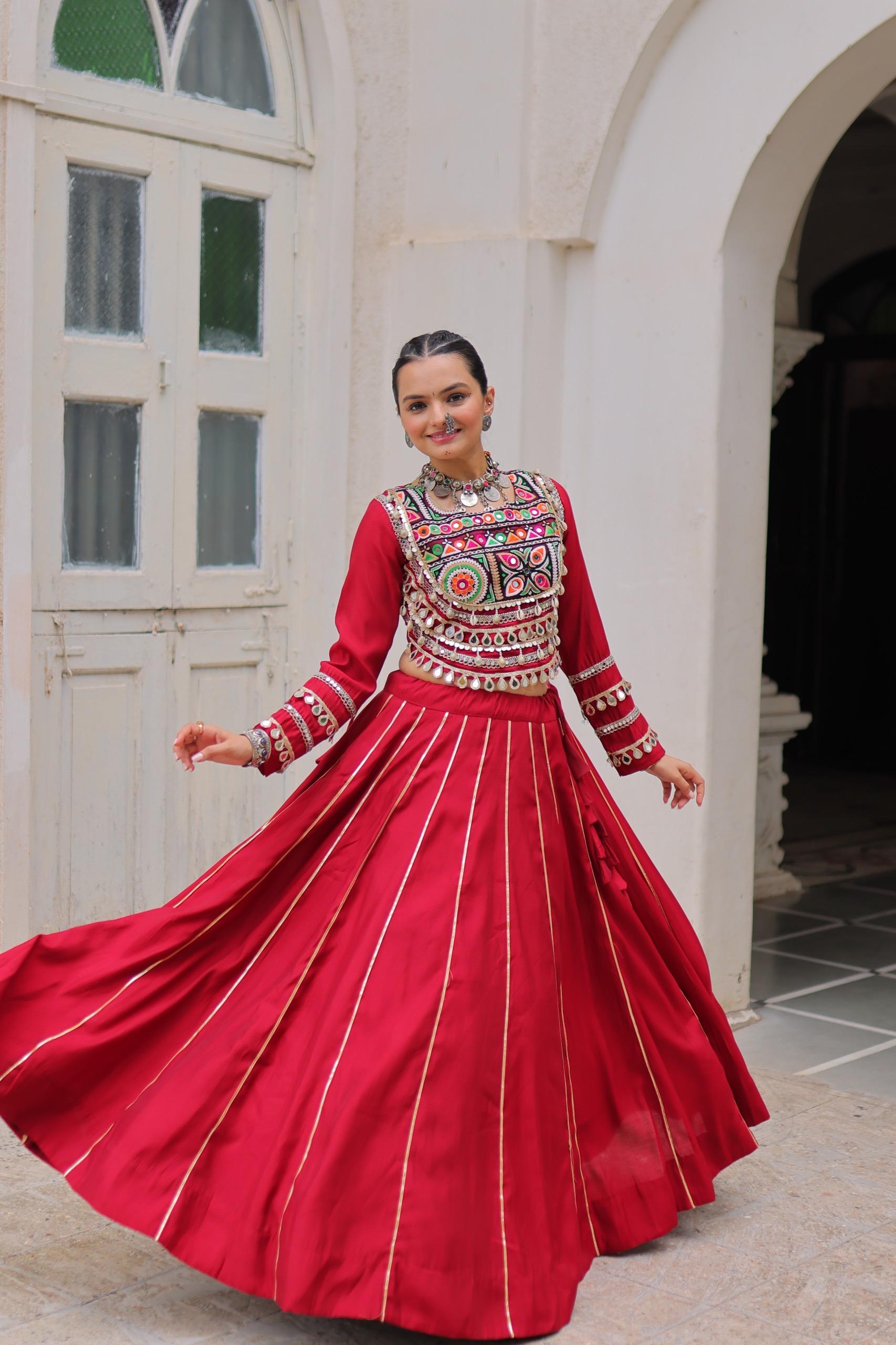 NEW ROMAN SILK TOP & LEHANGHA WITH BEAUTIFUL GHAMTHI EMBROIDERY WORK ON CHOLI
