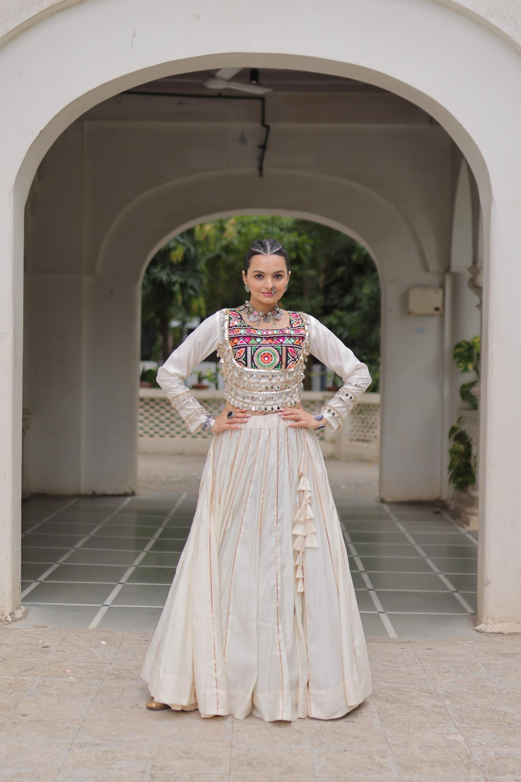 NEW ROMAN SILK TOP & LEHANGHA WITH BEAUTIFUL GHAMTHI EMBROIDERY WORK ON CHOLI