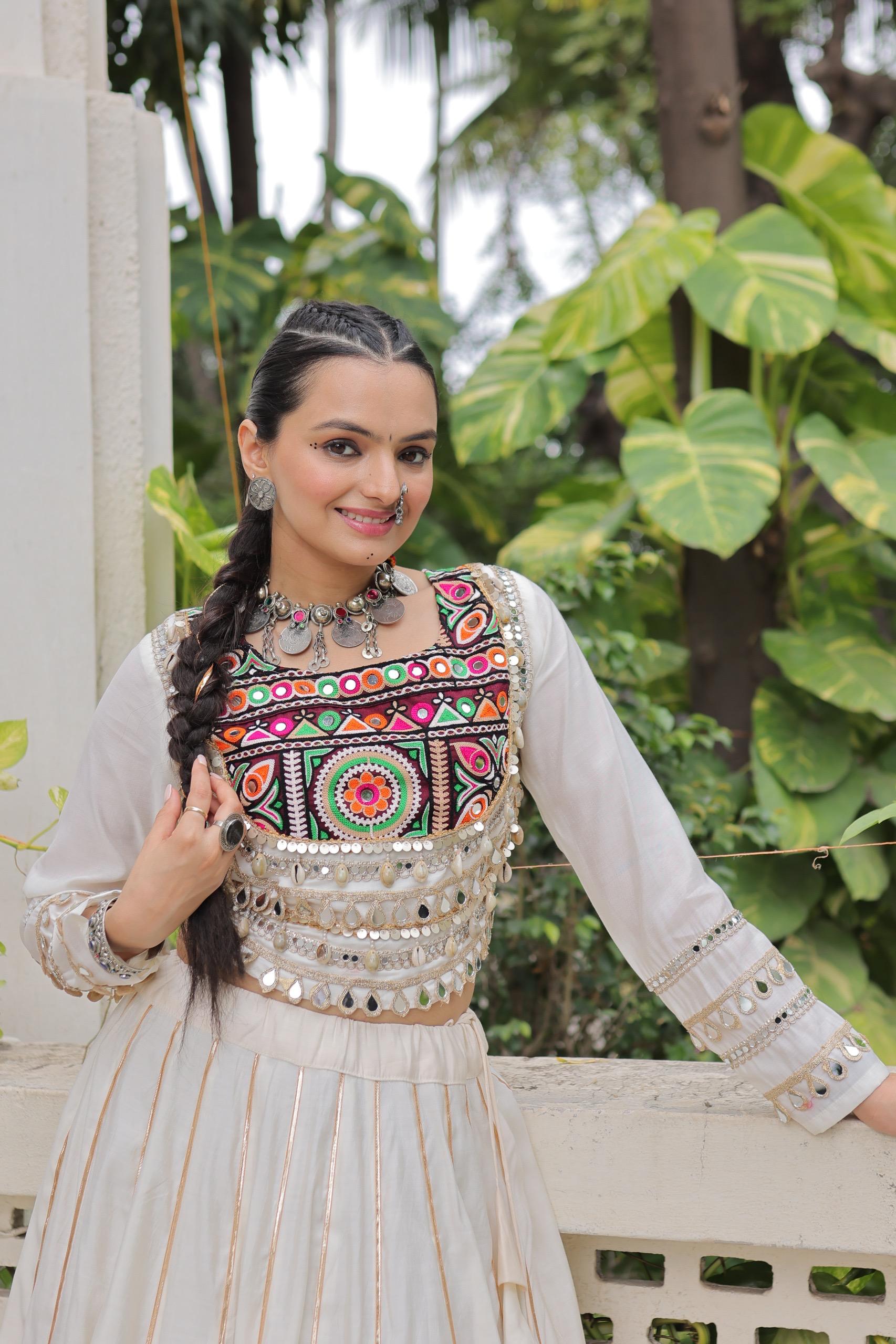NEW ROMAN SILK TOP & LEHANGHA WITH BEAUTIFUL GHAMTHI EMBROIDERY WORK ON CHOLI