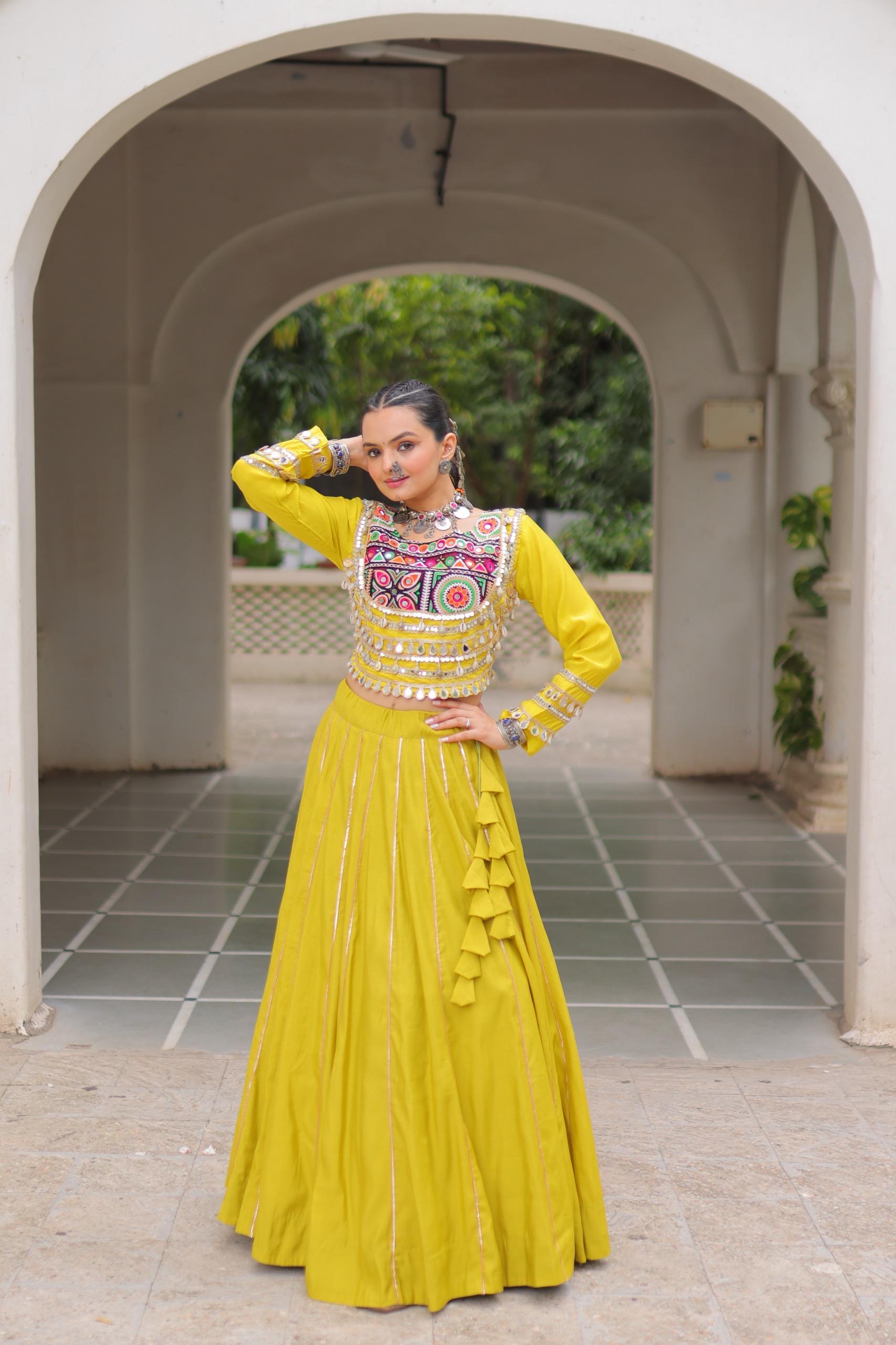 NEW ROMAN SILK TOP & LEHANGHA WITH BEAUTIFUL GHAMTHI EMBROIDERY WORK ON CHOLI