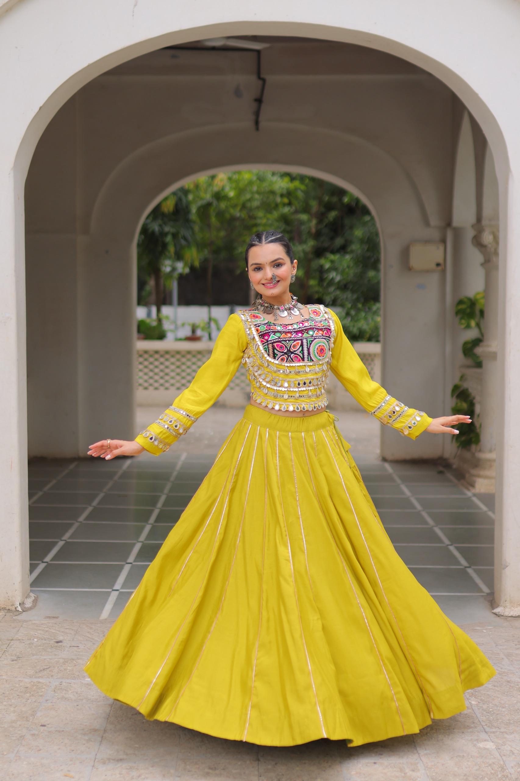 NEW ROMAN SILK TOP & LEHANGHA WITH BEAUTIFUL GHAMTHI EMBROIDERY WORK ON CHOLI