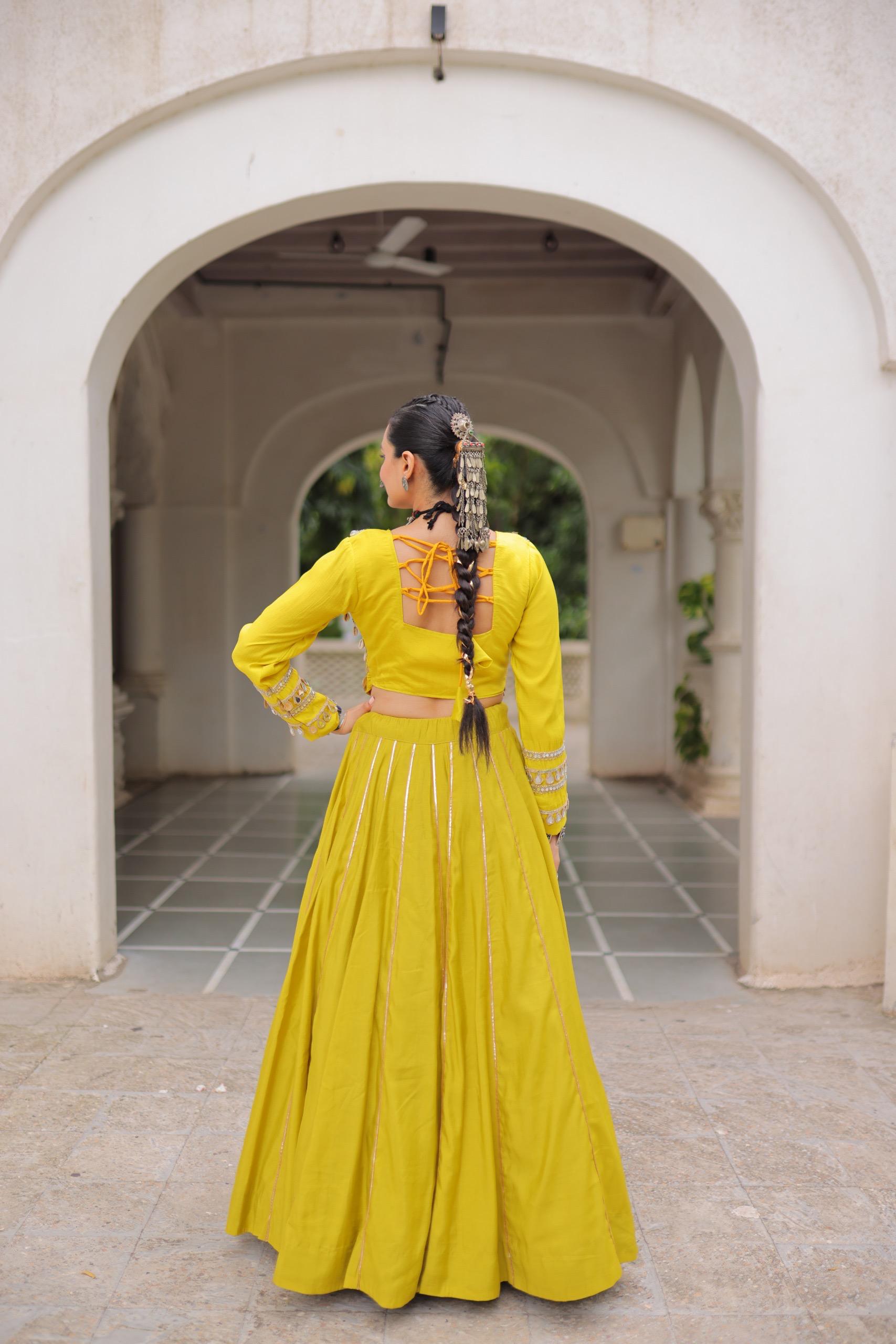 NEW ROMAN SILK TOP & LEHANGHA WITH BEAUTIFUL GHAMTHI EMBROIDERY WORK ON CHOLI