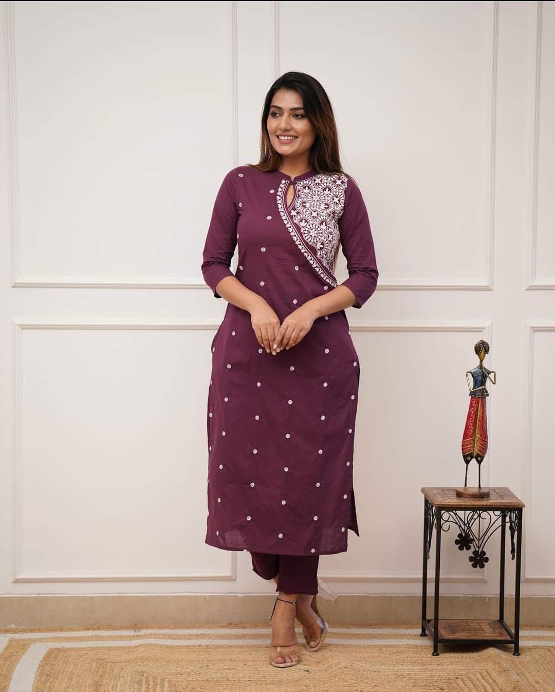 office wear classy kurti pant  with embroidery detailing for all day comfort and trendy look