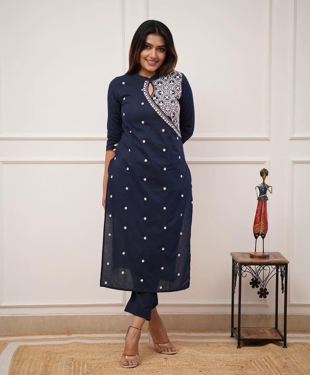 office wear classy kurti pant  with embroidery detailing for all day comfort and trendy look