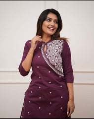office wear classy kurti pant  with embroidery detailing for all day comfort and trendy look