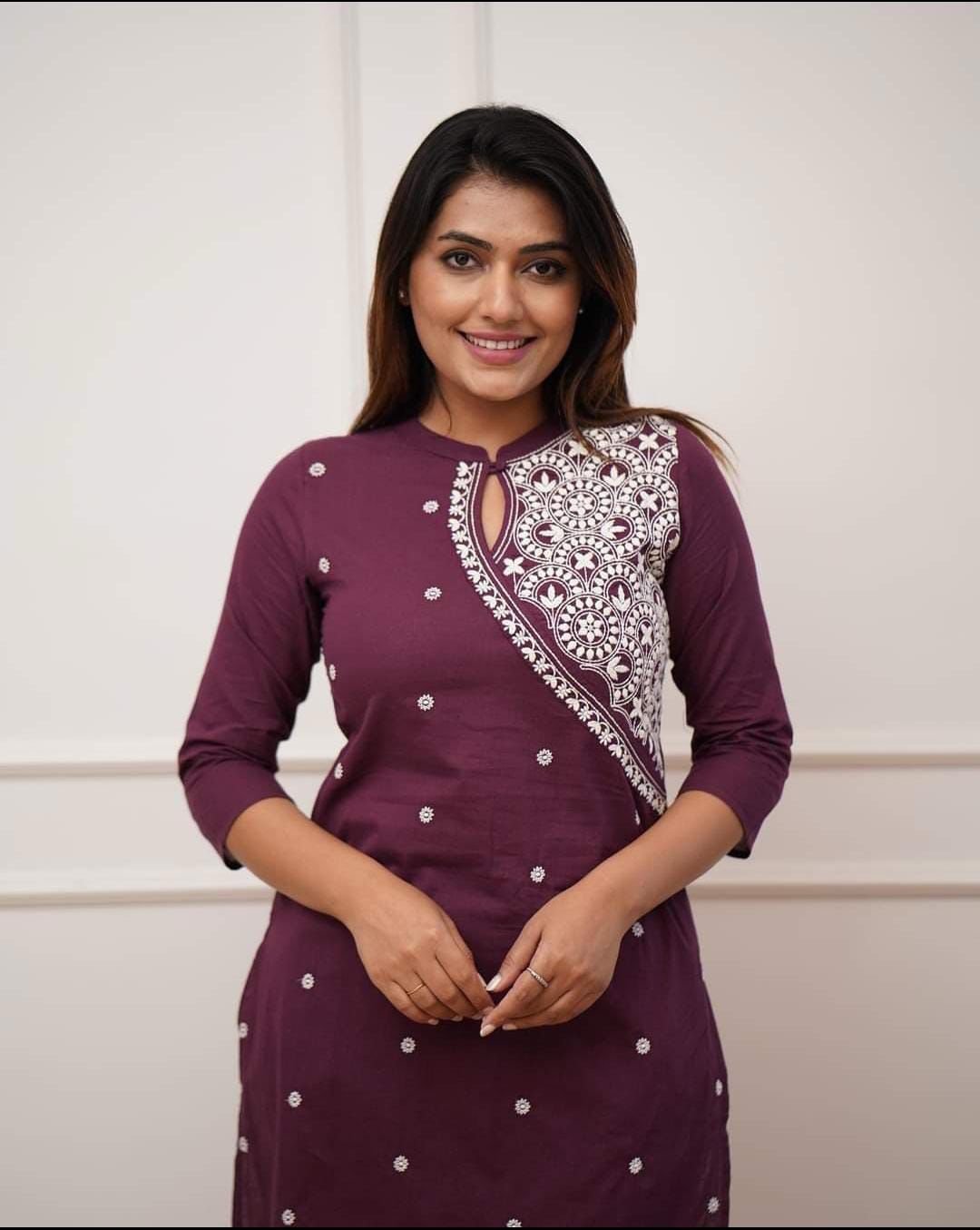 office wear classy kurti pant  with embroidery detailing for all day comfort and trendy look
