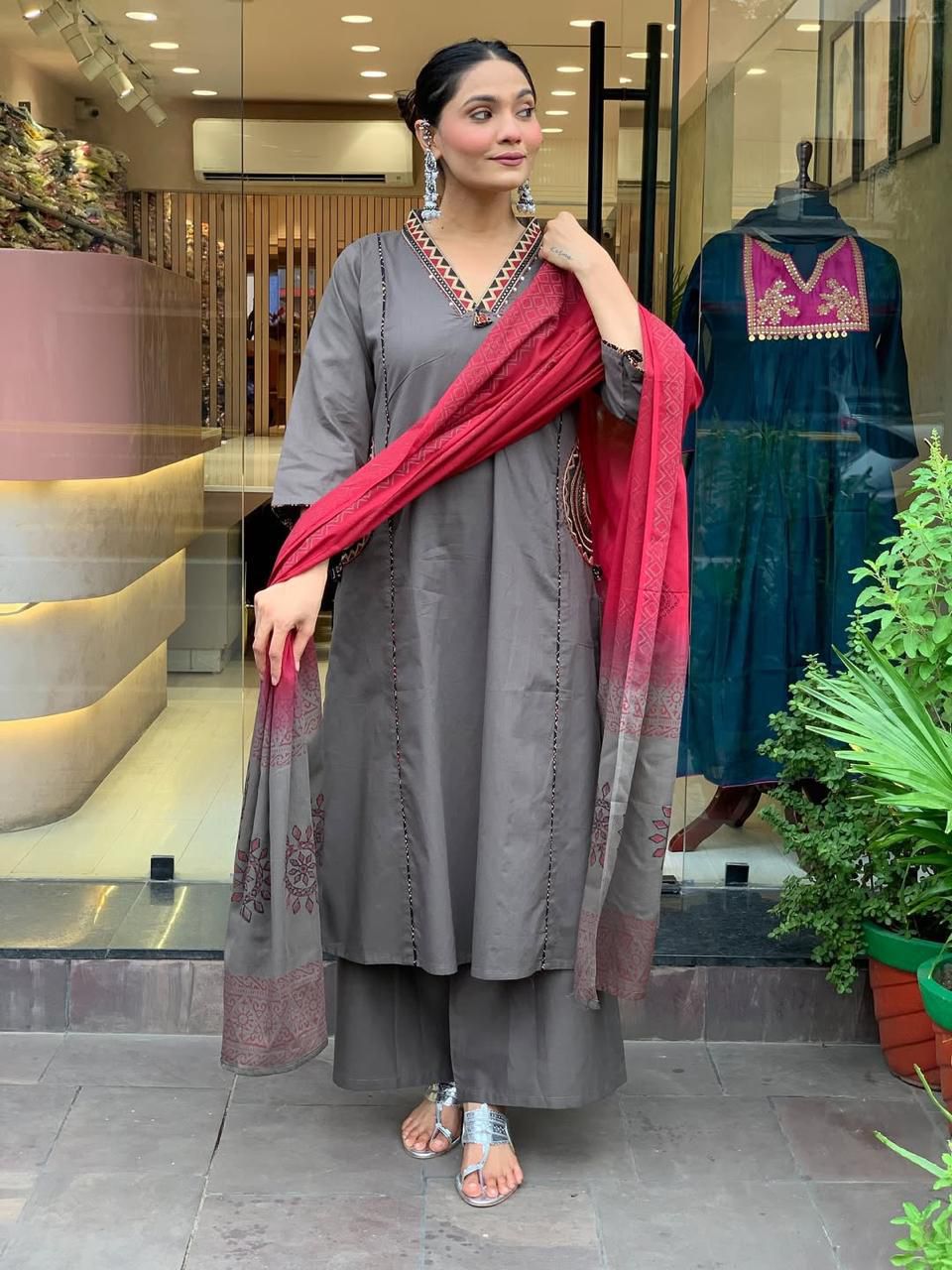 Beautiful pure cotton kurti pant dupatta set