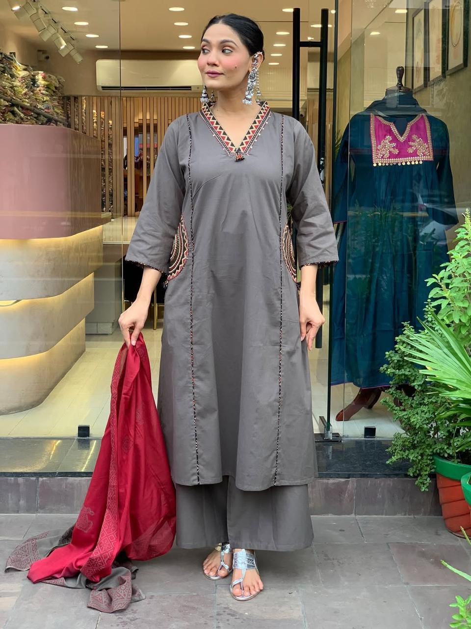 Beautiful pure cotton kurti pant dupatta set