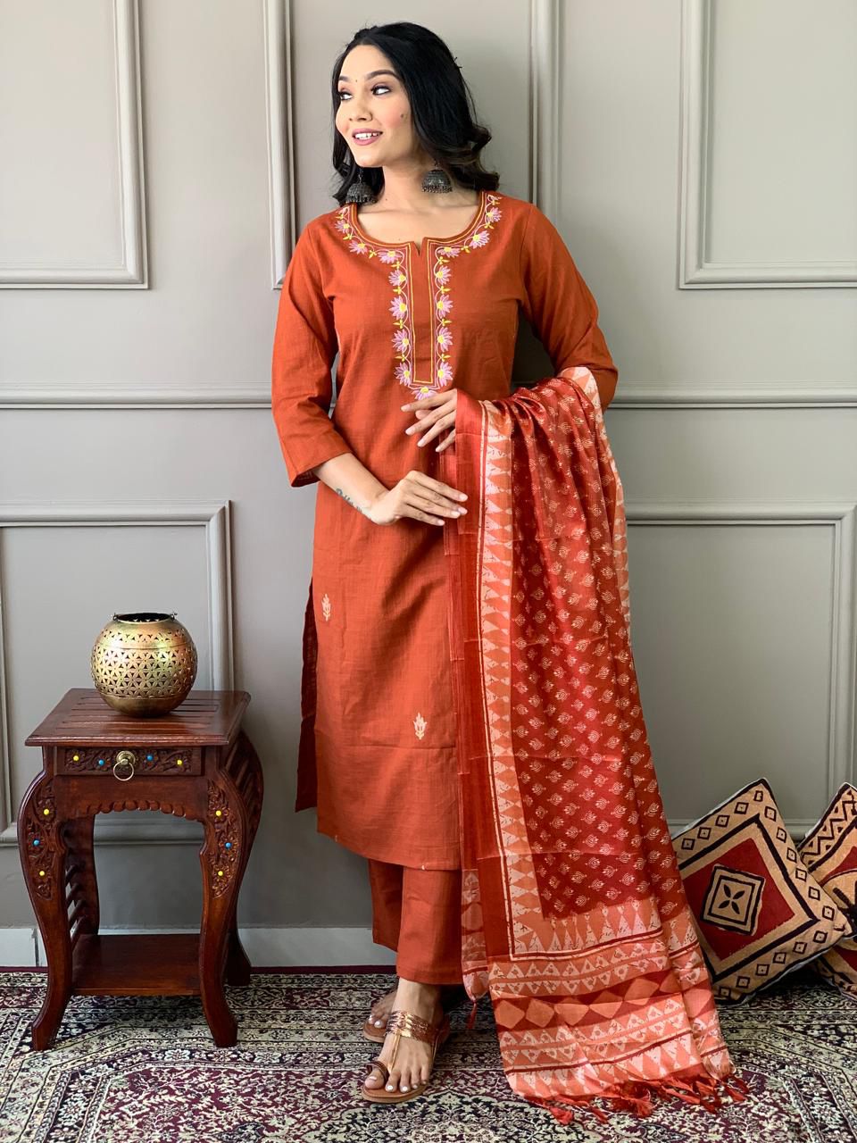 Feel the elegance and comfort merge in our artisan-crafted handloom khadi cotton suit!