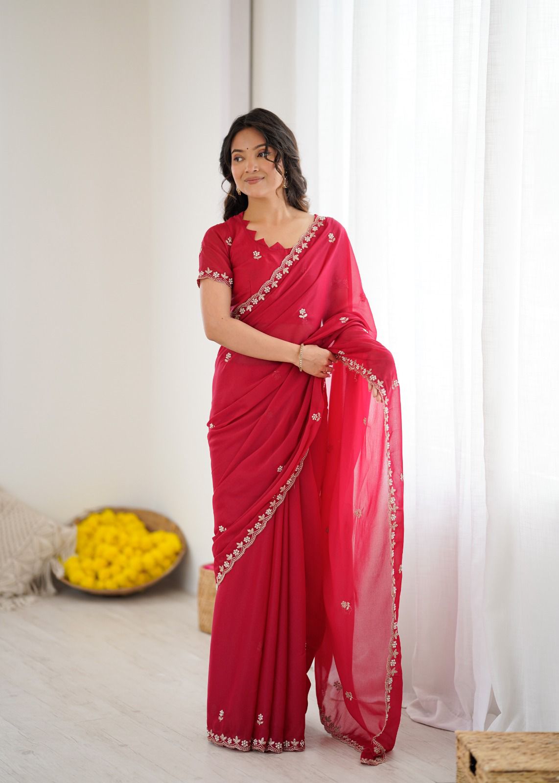 heavy star georgette silk With embroidery and moti work with embroidery work blouse with Beautiful  Tone  colour   saree