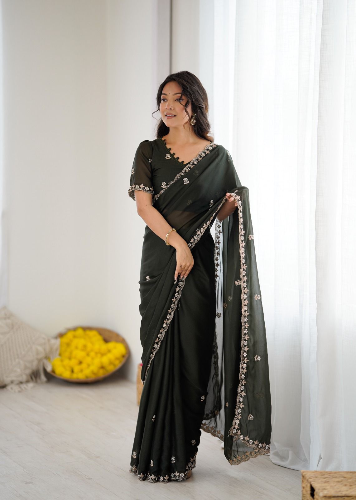 heavy star georgette silk With embroidery and moti work with embroidery work blouse with Beautiful  Tone  colour   saree