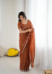 heavy star georgette silk With embroidery and moti work with embroidery work blouse with Beautiful  Tone  colour   saree