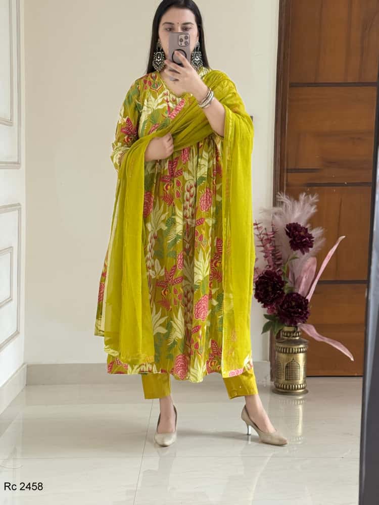 New anarkali kurta set   with embroidery & lace work
