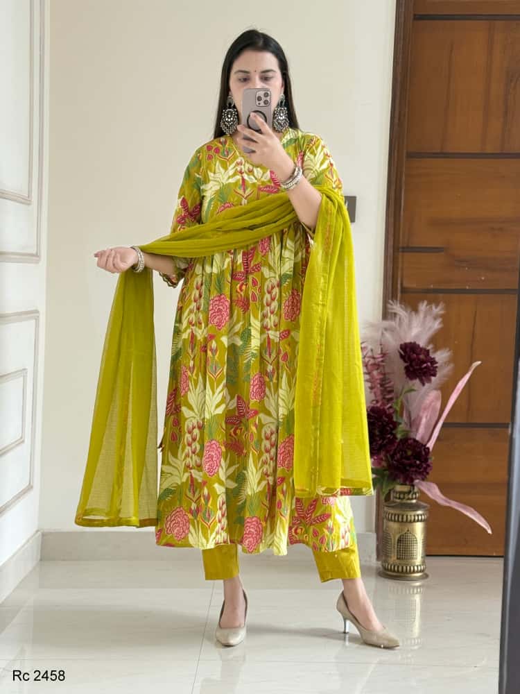 New anarkali kurta set   with embroidery & lace work