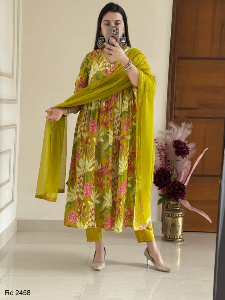 New anarkali kurta set   with embroidery & lace work