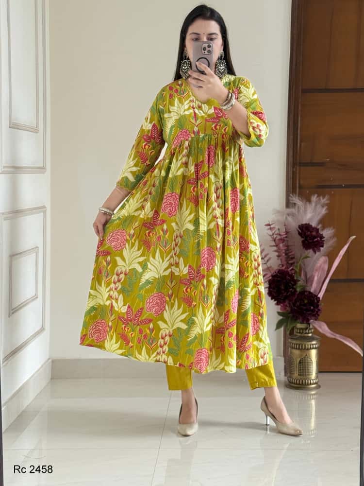 New anarkali kurta set   with embroidery & lace work
