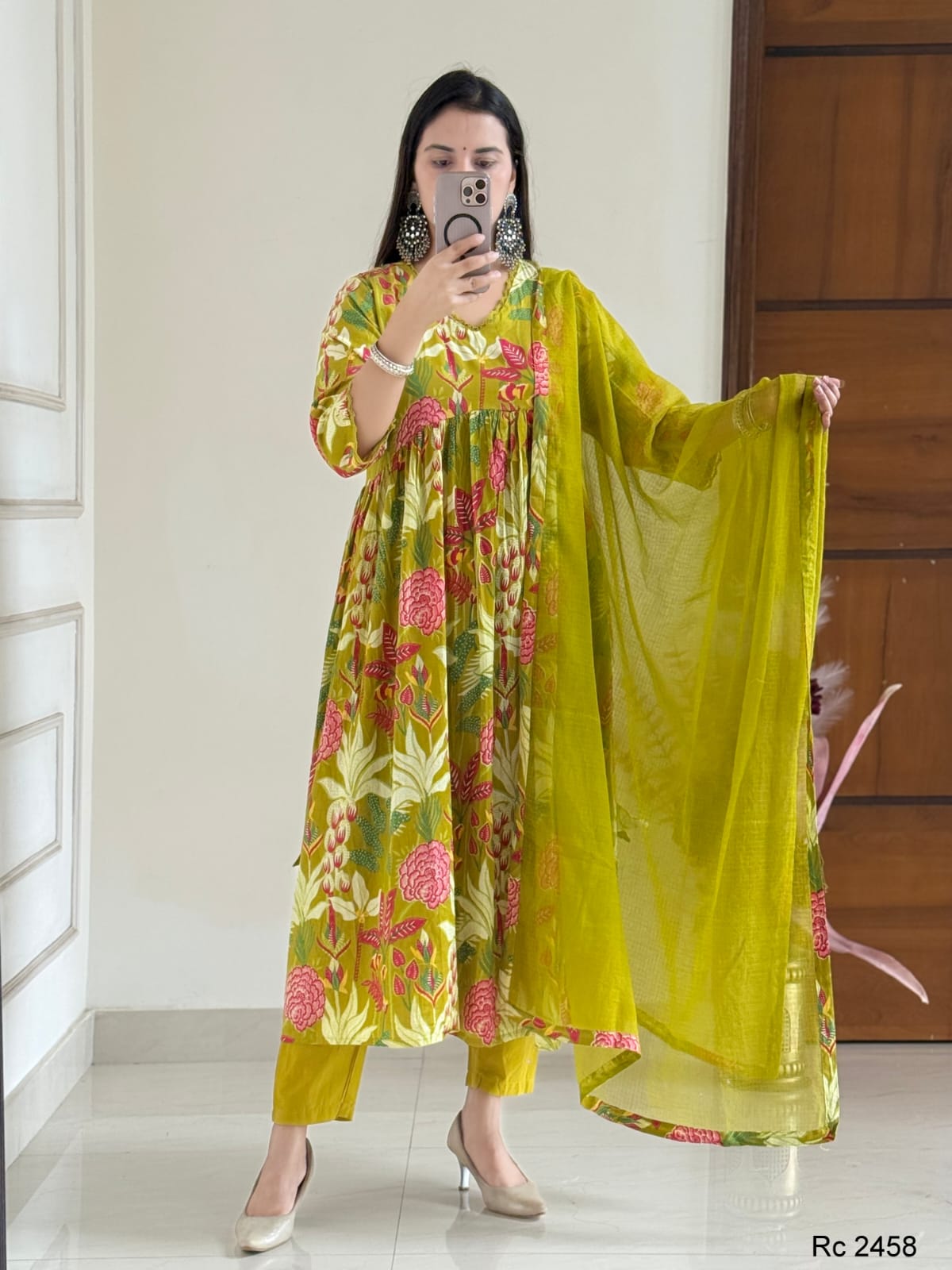 New anarkali kurta set   with embroidery & lace work