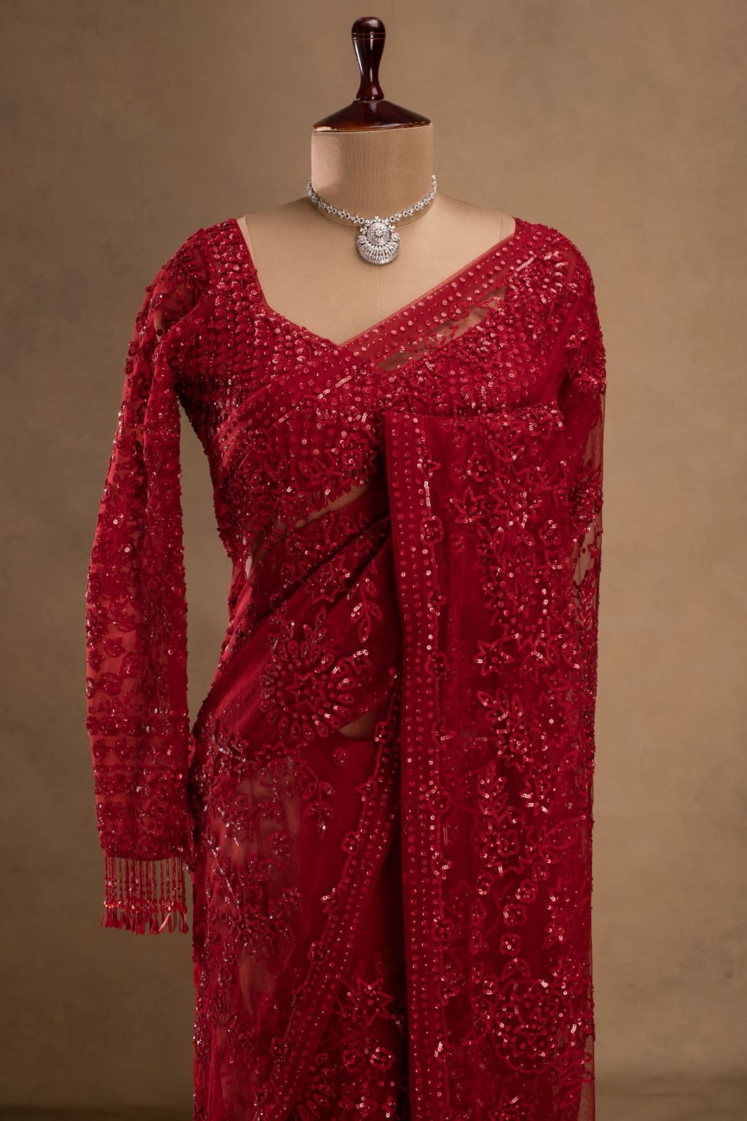 NEW SUPERHIT DESIGN ON FAUX GEORGETTE FABRIC WITH HEAVY EMBROIDERY & FANCY LACE WORK SAREE WITH STITCH BLOUSE