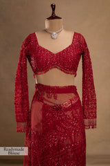 NEW SUPERHIT DESIGN ON FAUX GEORGETTE FABRIC WITH HEAVY EMBROIDERY & FANCY LACE WORK SAREE WITH STITCH BLOUSE