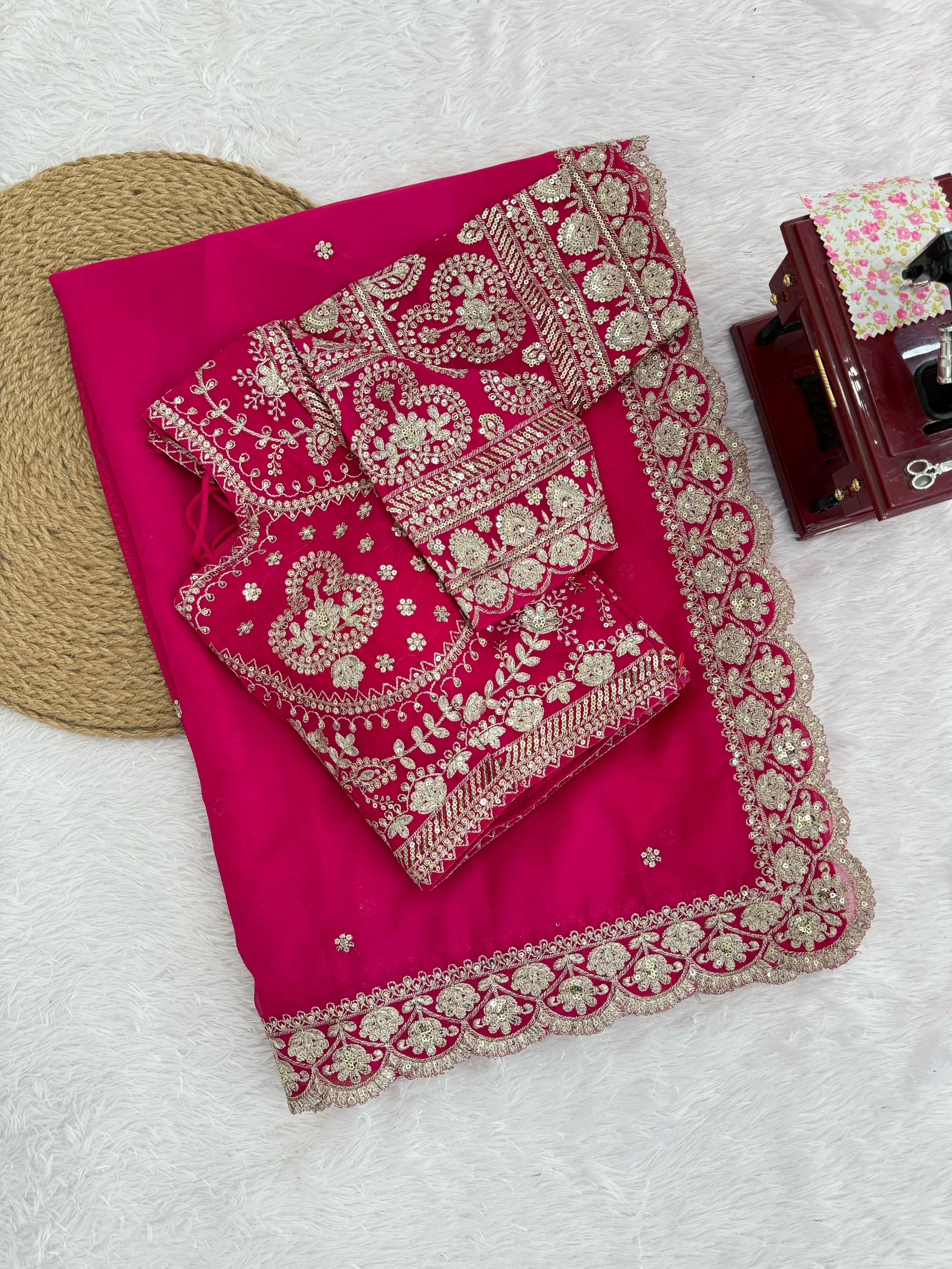 Premium Tibby silk saree PINK
