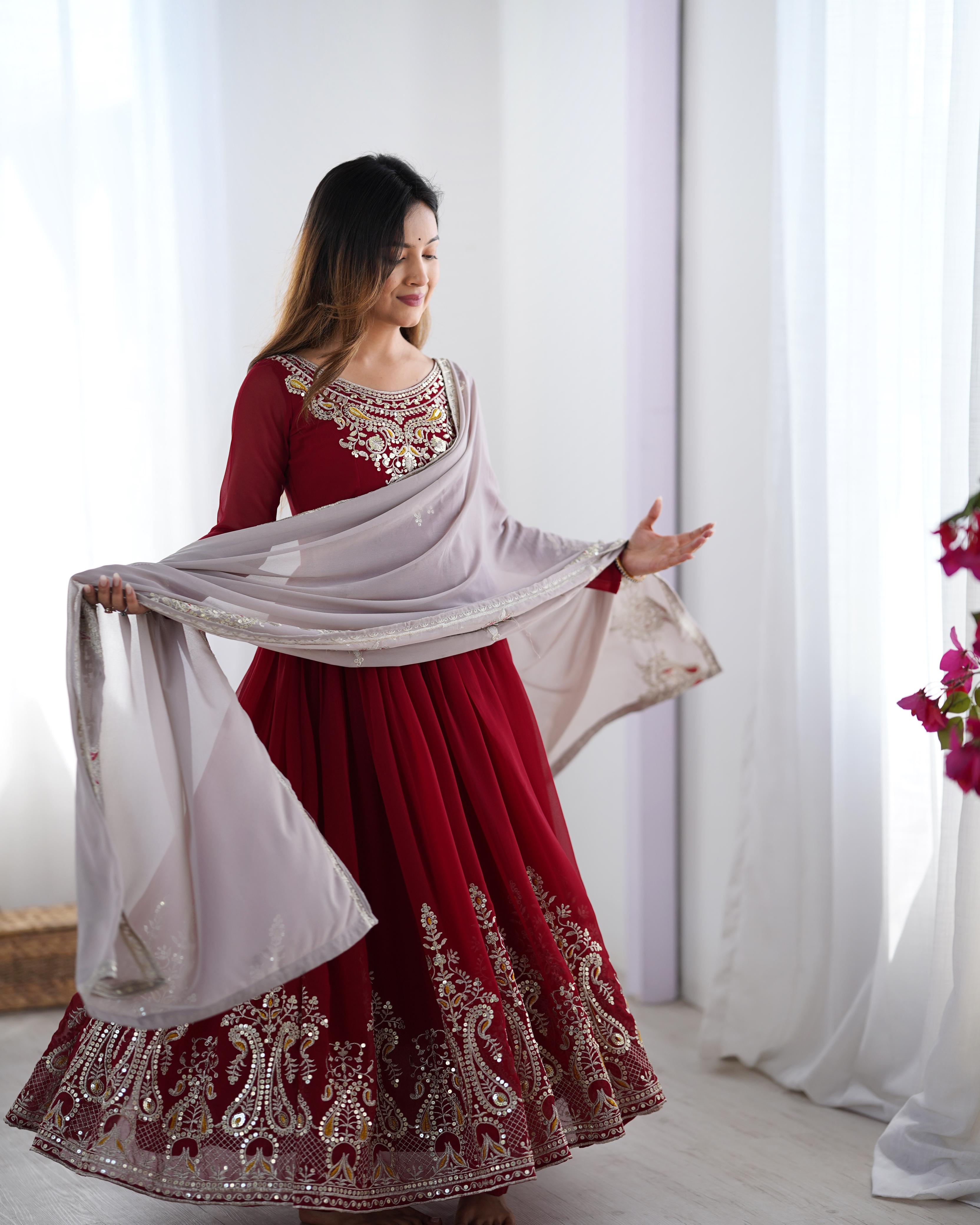Elegant Embroidered Sequence Designer Anarkali Three Piece Set"