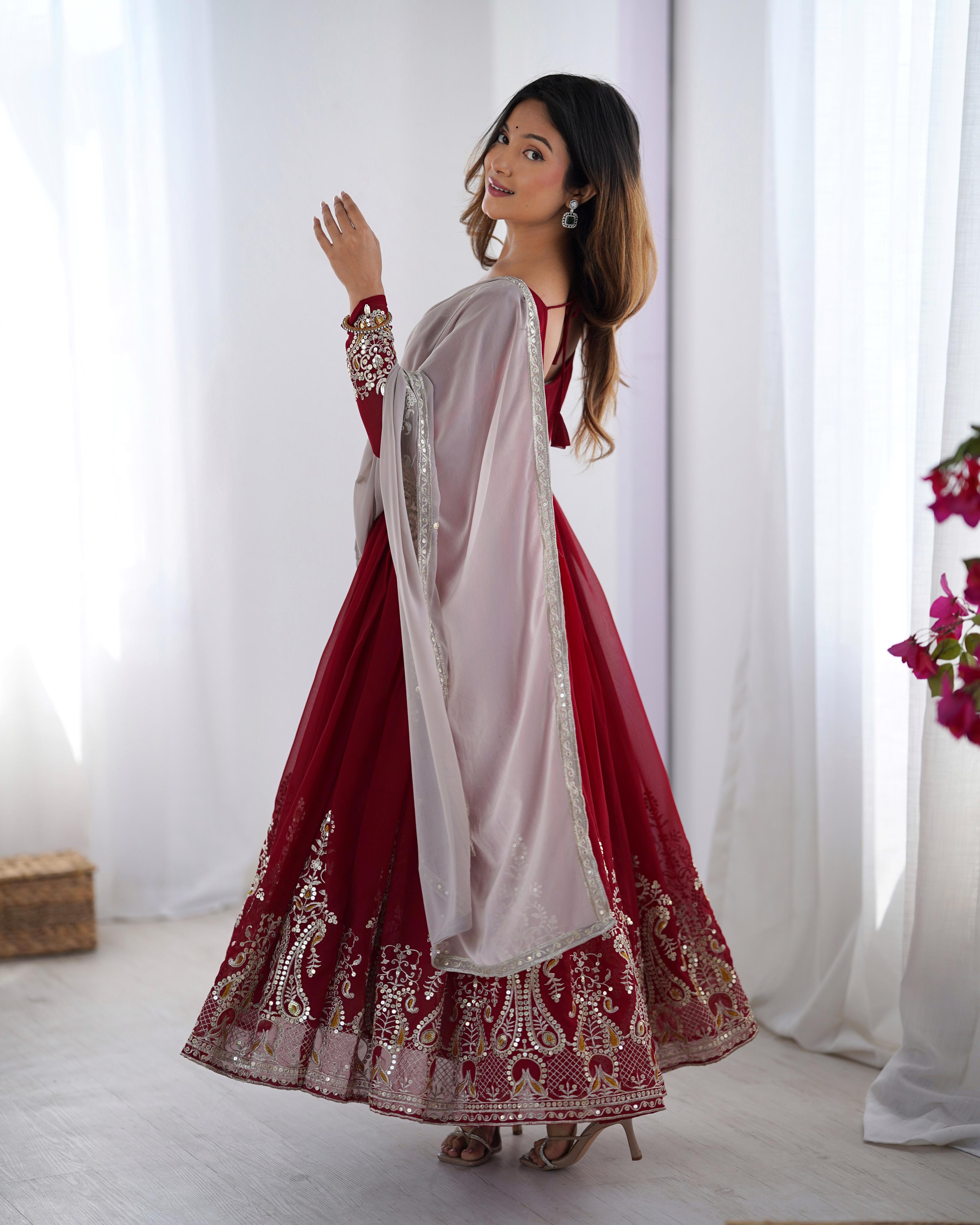 Elegant Embroidered Sequence Designer Anarkali Three Piece Set"