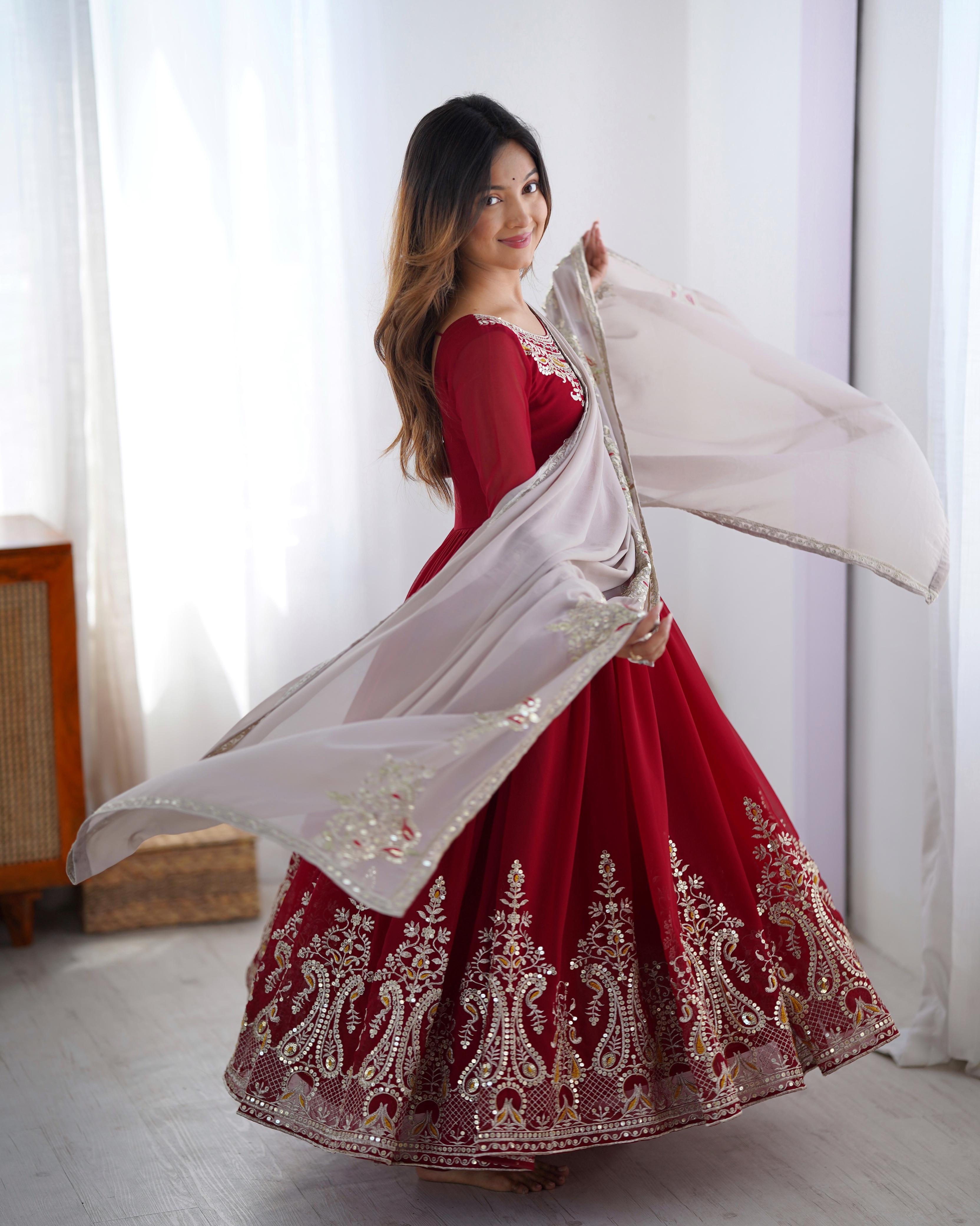 Elegant Embroidered Sequence Designer Anarkali Three Piece Set"