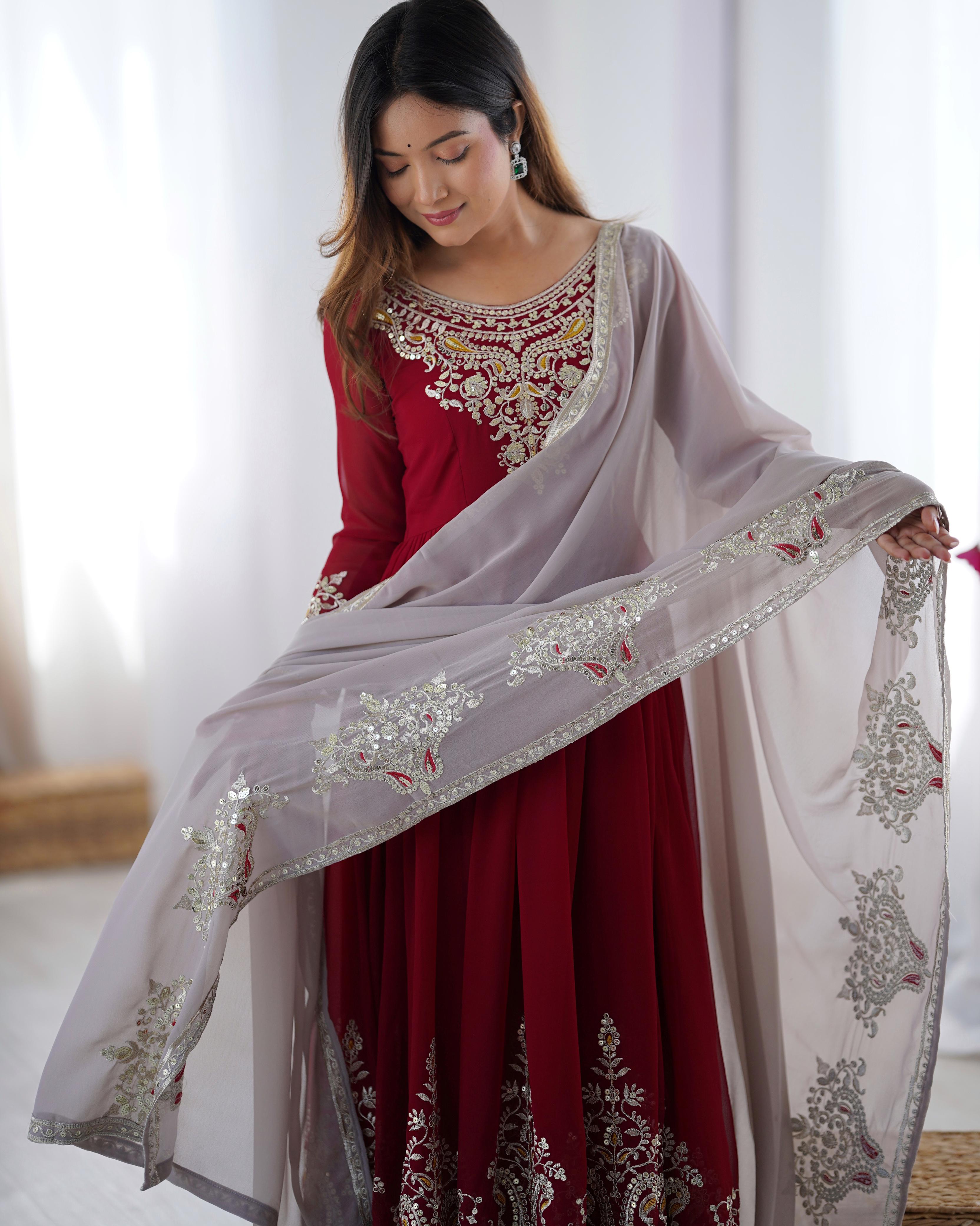 Elegant Embroidered Sequence Designer Anarkali Three Piece Set"
