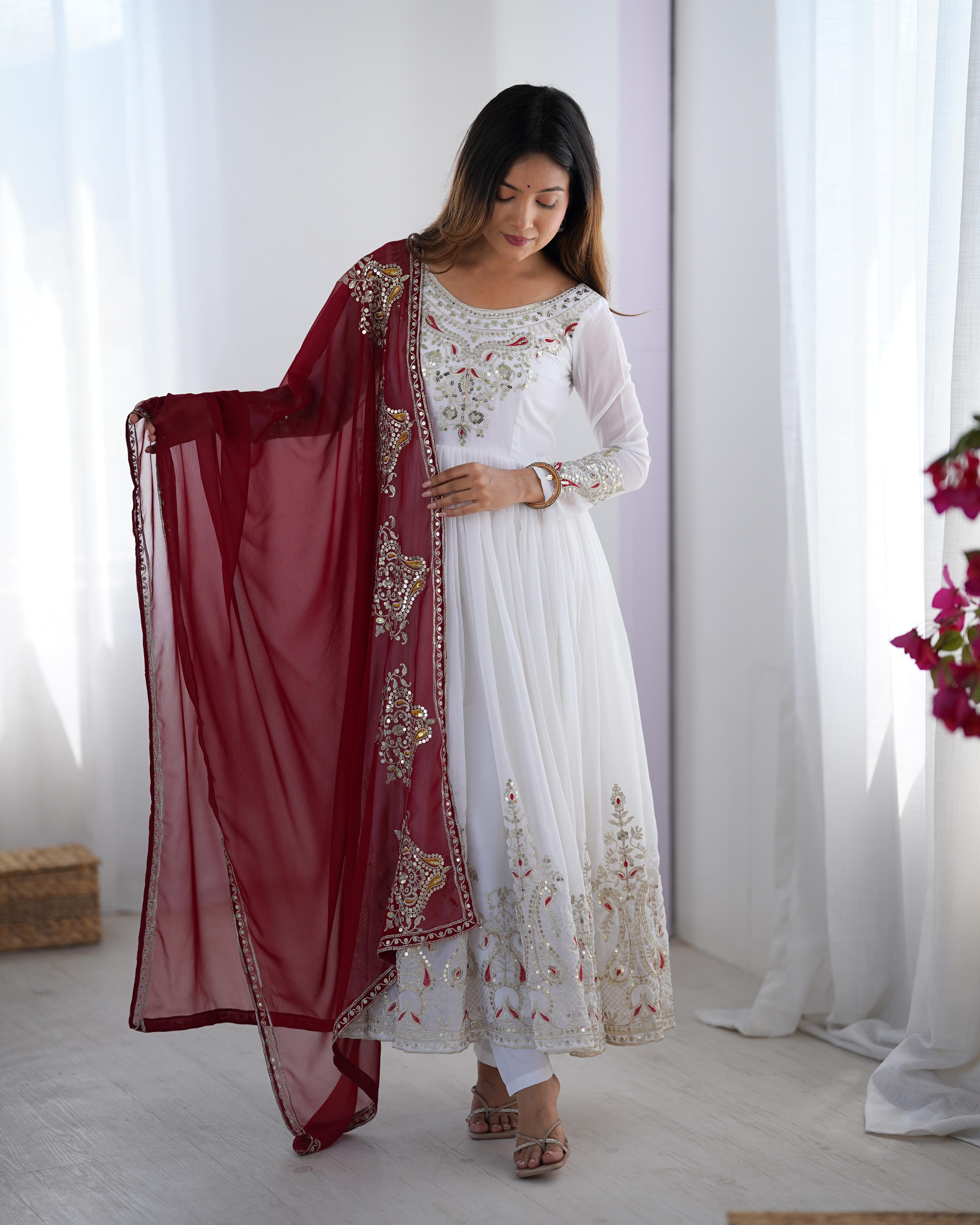 Elegant Embroidered Sequence Designer Anarkali Three Piece Set"