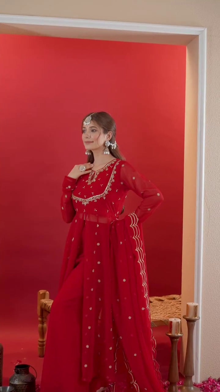 DESIGNER EMBRODIERY SEQUENCE WORK GOWN PLAZZO WITH DUPATTA SET