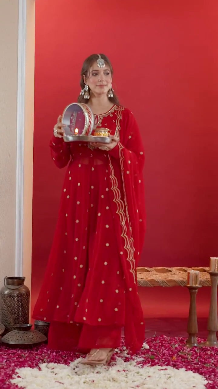DESIGNER EMBRODIERY SEQUENCE WORK GOWN PLAZZO WITH DUPATTA SET