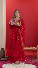 DESIGNER EMBRODIERY SEQUENCE WORK GOWN PLAZZO WITH DUPATTA SET