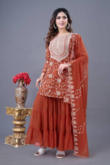 Designer Party Wear Look Top-Sharara and Dupatta With Heavy Embroidery Work