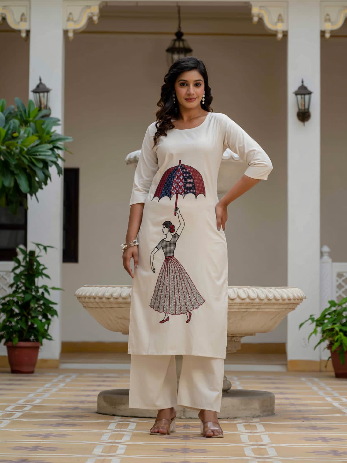 Beautiful Suit Sets in PURE KHADI COTTON Top With Plazzo, it is beautifully decorated with Multi thread work desgins