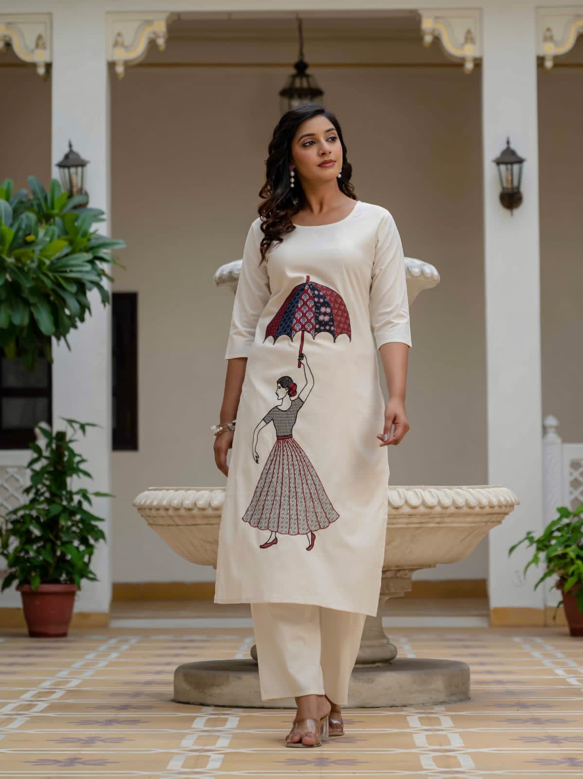 Beautiful Suit Sets in PURE KHADI COTTON Top With Plazzo, it is beautifully decorated with Multi thread work desgins
