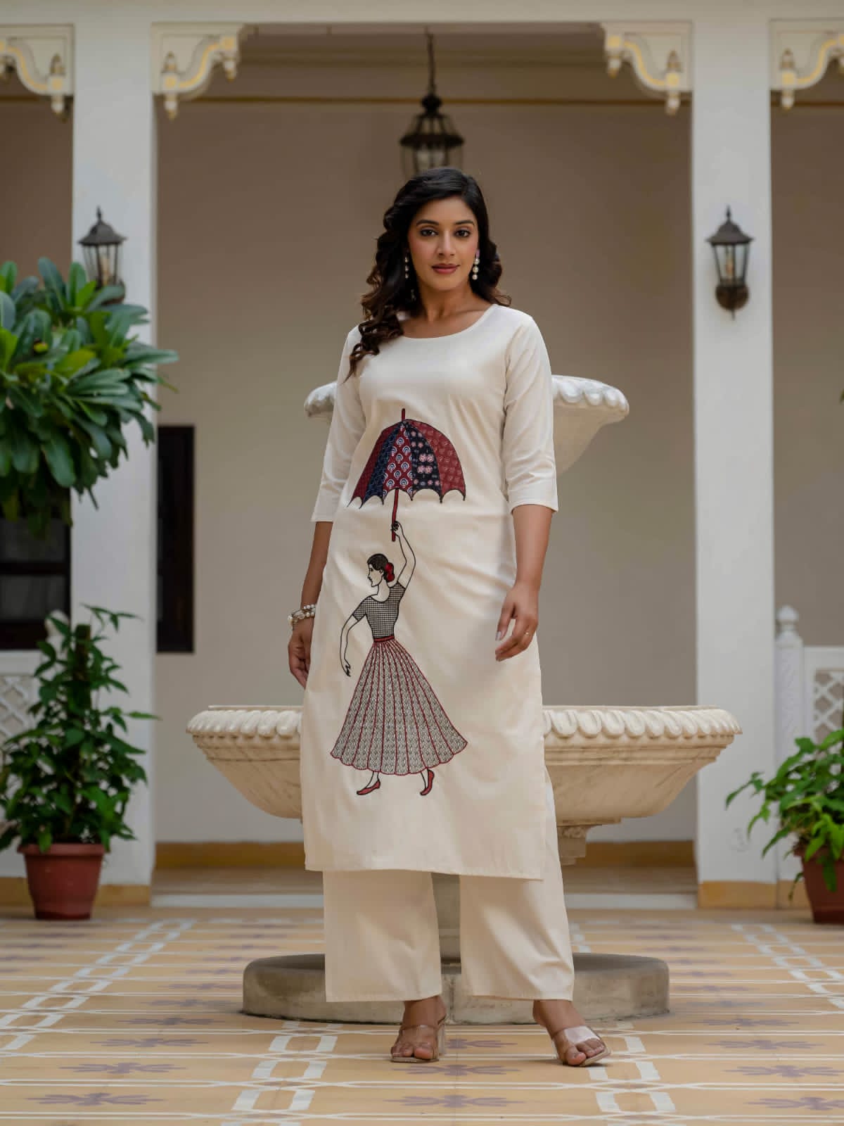 Beautiful Suit Sets in PURE KHADI COTTON Top With Plazzo, it is beautifully decorated with Multi thread work desgins