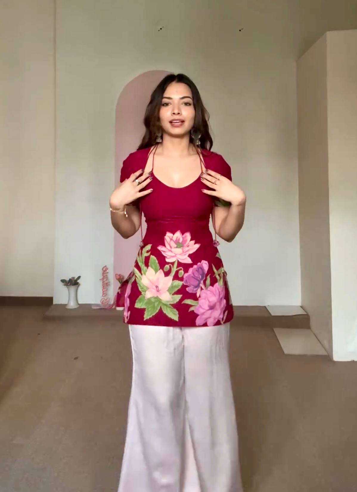 Đěsigner Party Wear Look Printed Pur Roman Silk 2Pc Laila Kurti & Plazzo Set
