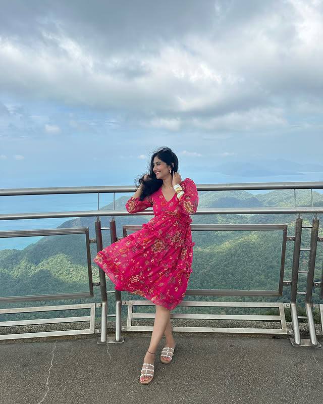Pink Floral Layered Midi Dress