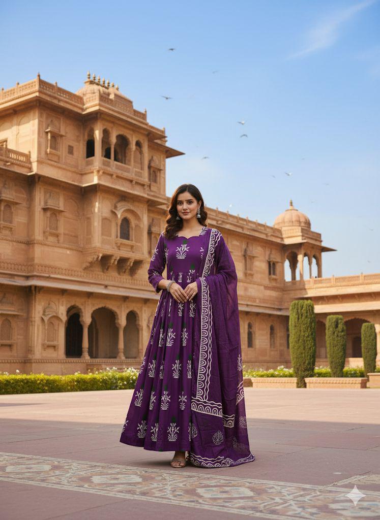 Purple 3-Piece Kurti Palazzo Dupatta Set