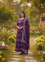 Purple 3-Piece Kurti Palazzo Dupatta Set