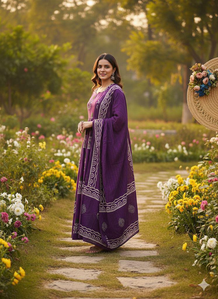 Purple 3-Piece Kurti Palazzo Dupatta Set