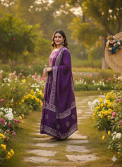 Purple 3-Piece Kurti Palazzo Dupatta Set