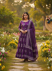 Purple 3-Piece Kurti Palazzo Dupatta Set