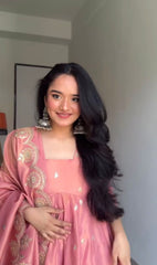 New Designer Party Wear Look Full Heavy Embroidery Sequence Work Gown With Fully Stiched and Dupatta Ready to Wear Collection