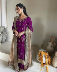 Fancy Faux Georgette Suit with Sequins Embroidery & Dupatta – 4 Colors