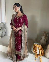 Fancy Faux Georgette Suit with Sequins Embroidery & Dupatta – 4 Colors