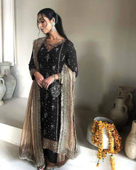 Fancy Faux Georgette Suit with Sequins Embroidery & Dupatta – 4 Colors