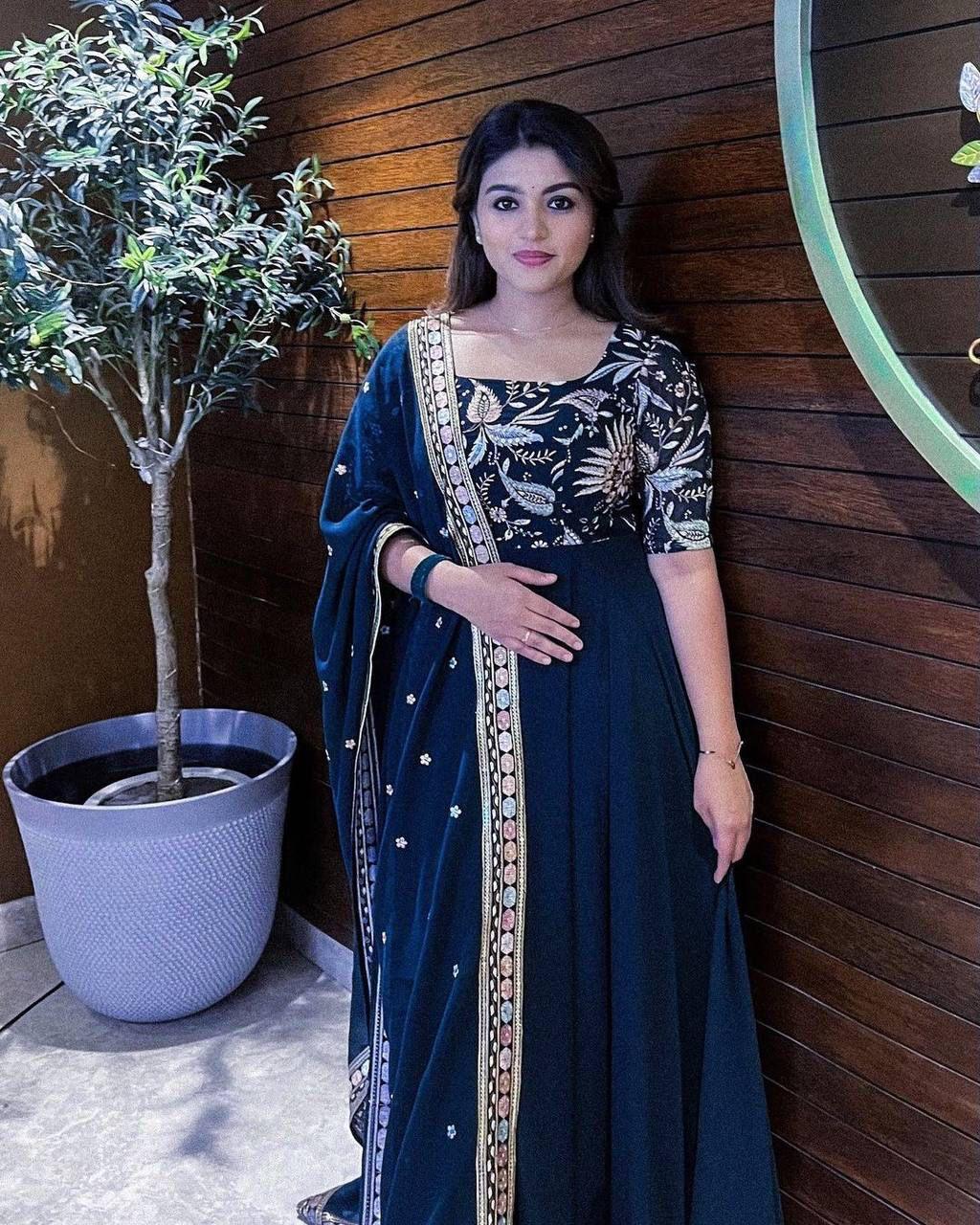 Designer Georgette Anarkali Gown with Sequins Embroidery & Dupatta