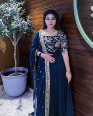 Designer Georgette Anarkali Gown with Sequins Embroidery & Dupatta